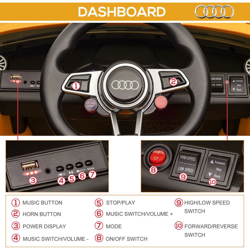 Premium 12V Audi TT RS Ride-On Car | Removable Highlights | MP3 Player