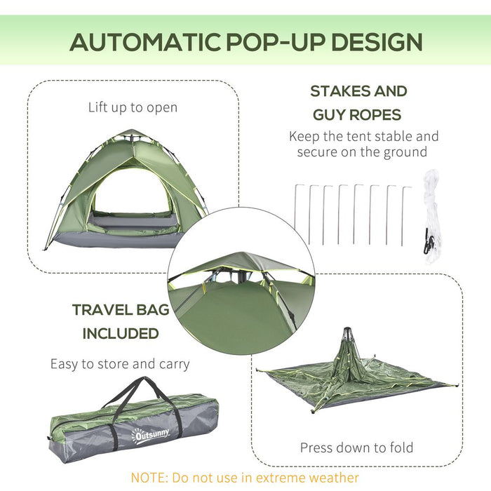 Outsunny 2-Person Pop Up Tent. Perfect for Camping, Festivals, Hiking, and Family Travel. Water-Resistant & Double Layered.