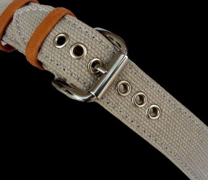 Vintage Canvas Watch Strap with Steel Eyelets & Leather Loops - Strond DC-3 Khaki