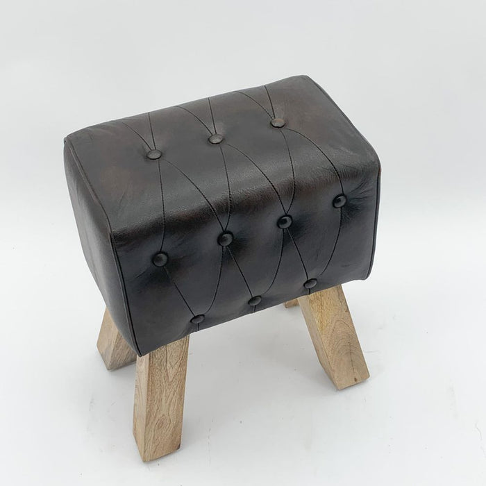 Premium 50cm Leather Footstool: Stylish & Sturdy, Button Detailing