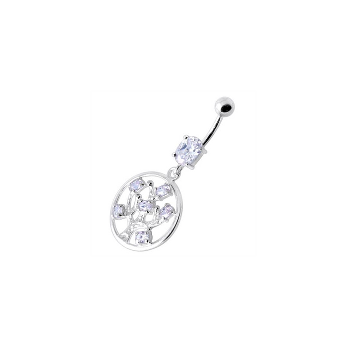 Jeweled Dangling Round Frame Belly Bar