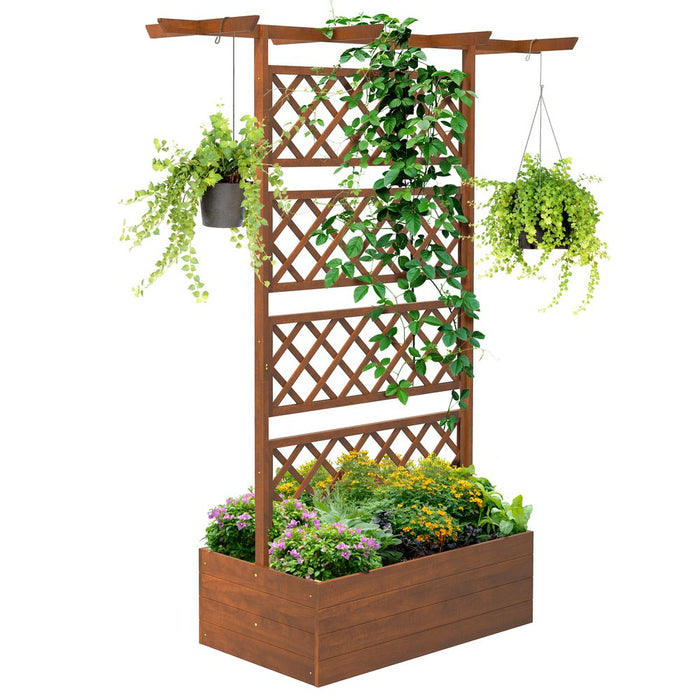 Outsunny Wooden Trellis Planter, Raised Garden Bed for Climbing Plants, Orange