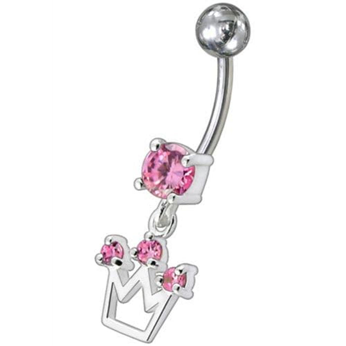 Fancy Silver Crown Jeweled Dangling Belly Ring