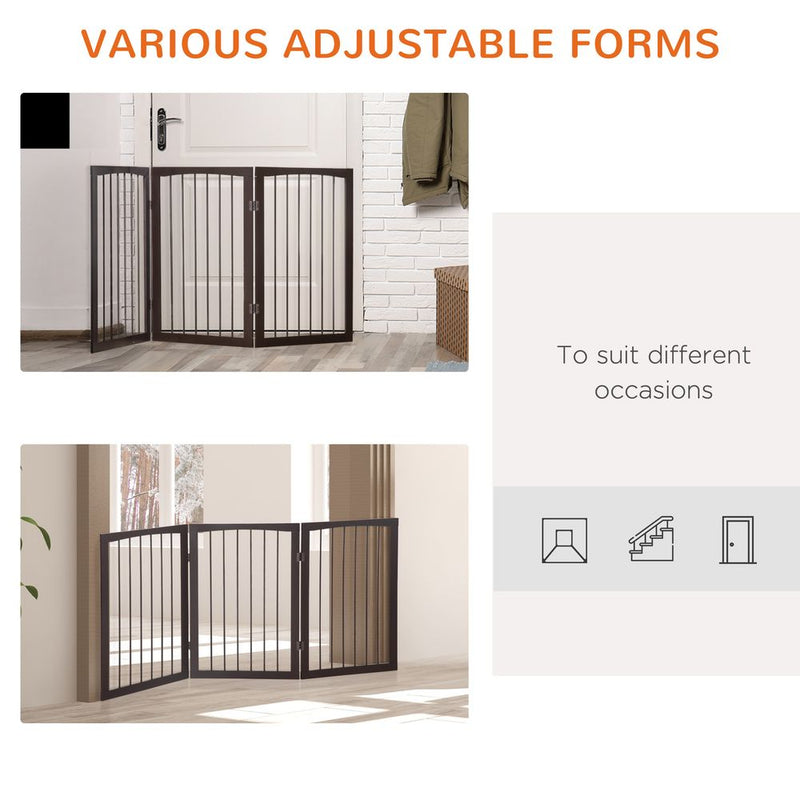 PawHut 3 Panel Pet Gate Wooden Foldable Dog Fence Indoor Free Standing Safety Gate Portable Separation Pet Barrier Guard