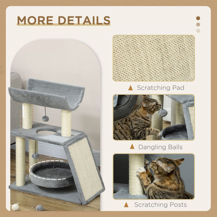 Premium Indoor Cat Tree Tower: Scratching Posts, Pad, Light Grey, Toy Ball - High Quality & Easy Assembly