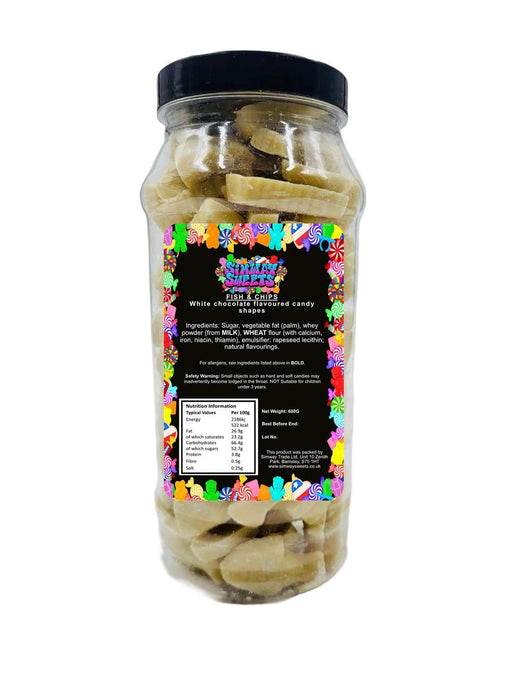 Premium White Chocolate Fish & Chips Sweets Jar - Perfect Retro Gift