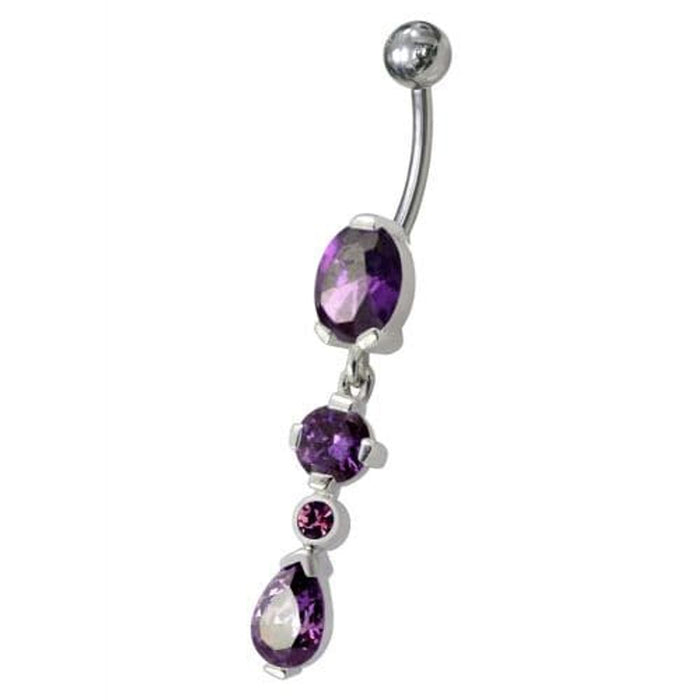 Fancy Single CZ Jeweled Dangling Navel Belly Body Jewelry Ring