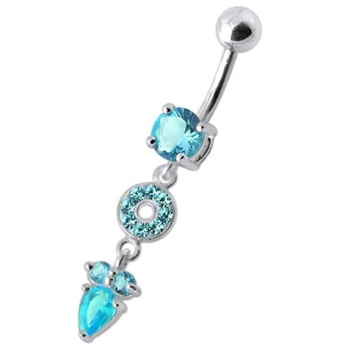 Fancy Multi Stone Jeweled "O" Pear" Dangling SS Bar Navel Body Jewelry Ring