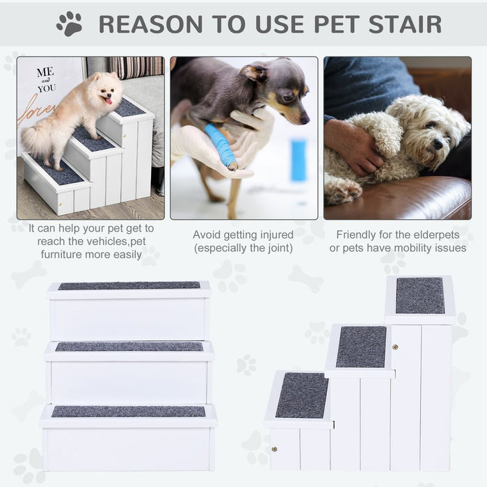 3 Step Wooden Dog Stairs with Storage: Quality Pet Steps for Bed - Pawhut