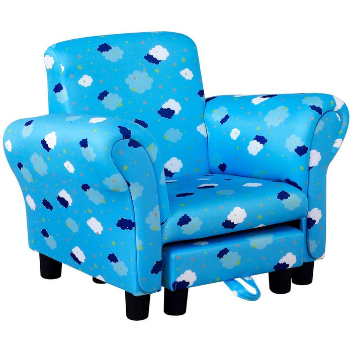 HOMCOM Cute Cloud Star Child Armchair Seat Wood Frame w/ Footrest Padding Blue