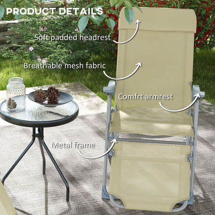 Premium Reclining Garden Chairs Set of 2 | Adjustable Backrest, Steel Frame, Breathable Mesh | Beige