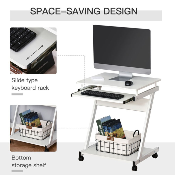 High-Quality Metal Computer Desk with Sliding Keyboard Tray & 4 Moving Wheels