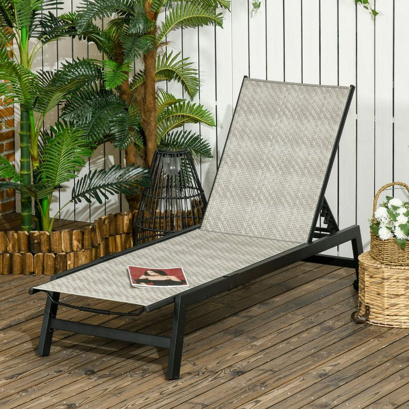 Premium Outdoor Rattan Sun Loungers - 5-Position Backrest & Wheels - High Quality - Black