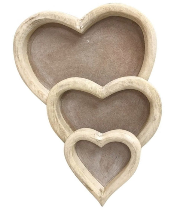 Rustic Heart Trays - Set of 3 - High Quality Wood - Perfect Home Decor - SKU: KI5870