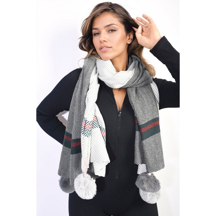 Cozy & Chic: Avah Striped Pompom Tassel Winter Scarf