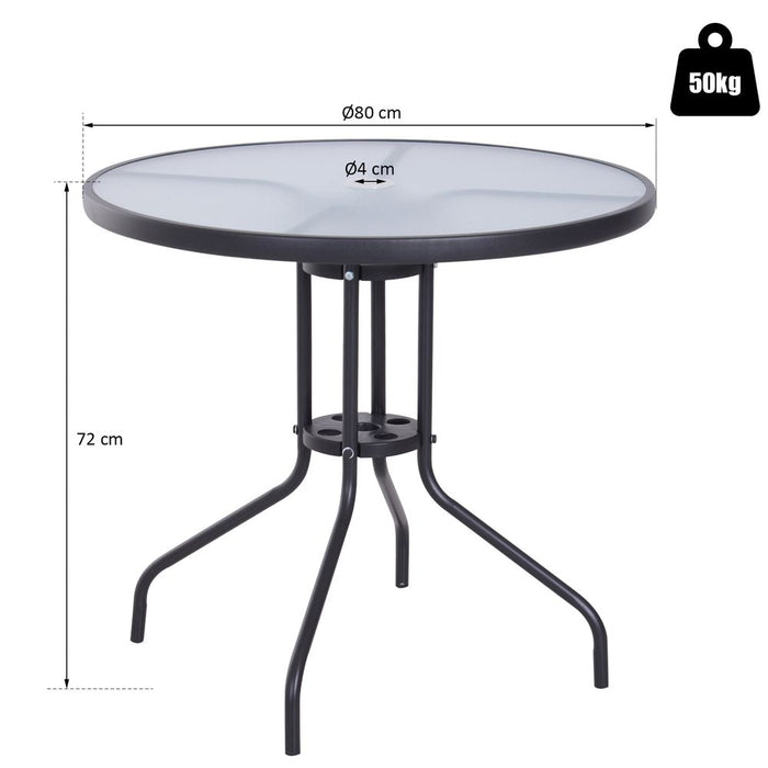 80cm Outdoor Round Dining Table Garden Patio Tempered Glass Top w/ Parasol Hole