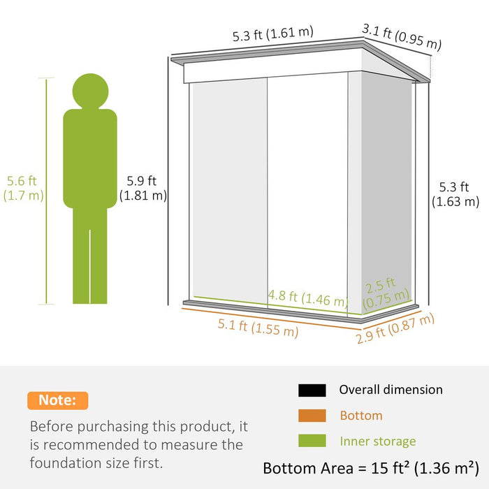 Premium Steel Lean-To Shed: Bike Storage, Adjustable Shelf, Lock - 5x3