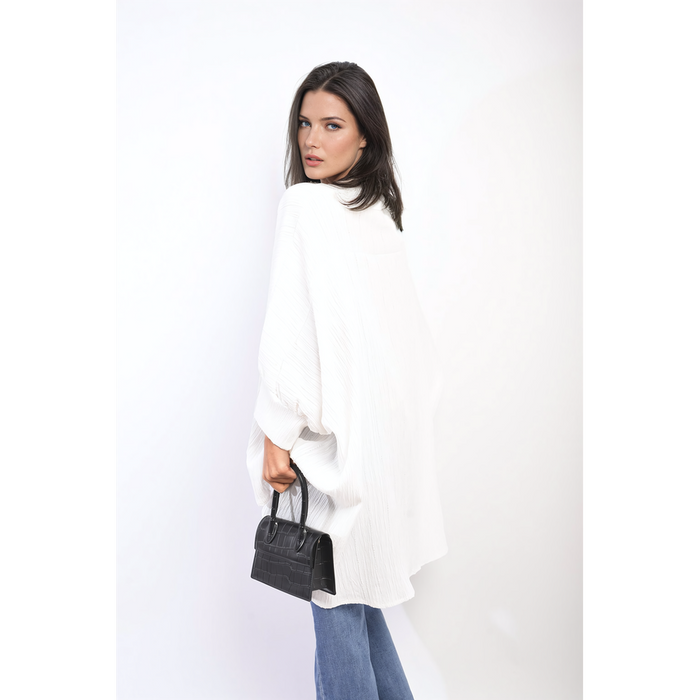 Angela Oversized Button Front Top - Stylish & Versatile Long Sleeve Shirt