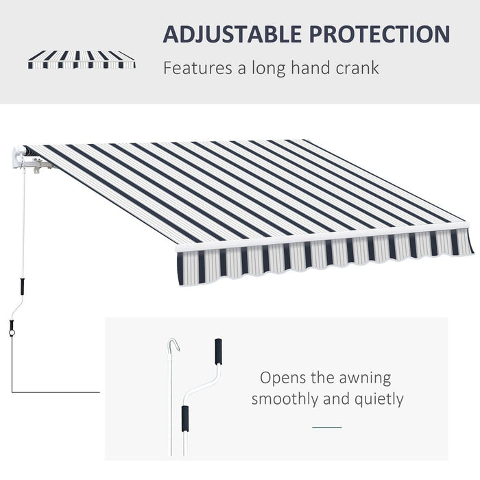 Premium Outsunny Manual Retractable Awning - 4x3m - Blue/White