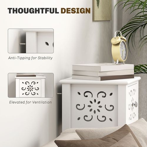 HOMCOM Bedside Table Set, End Table Set with Drawer and Storage Shelf, White