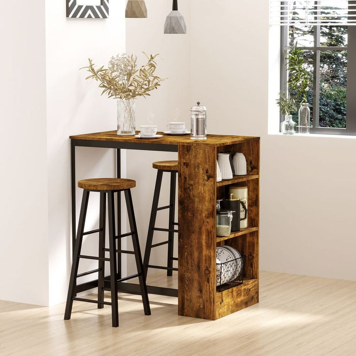 HOMCOM 3 pc Bar Table Set: Height Table, 2 Stools w/ Storage & Footrest - Perfect for Small Spaces