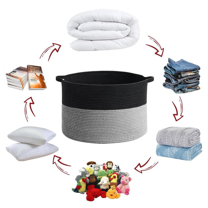 Premium Hand-Woven Laundry Basket - Black & Grey