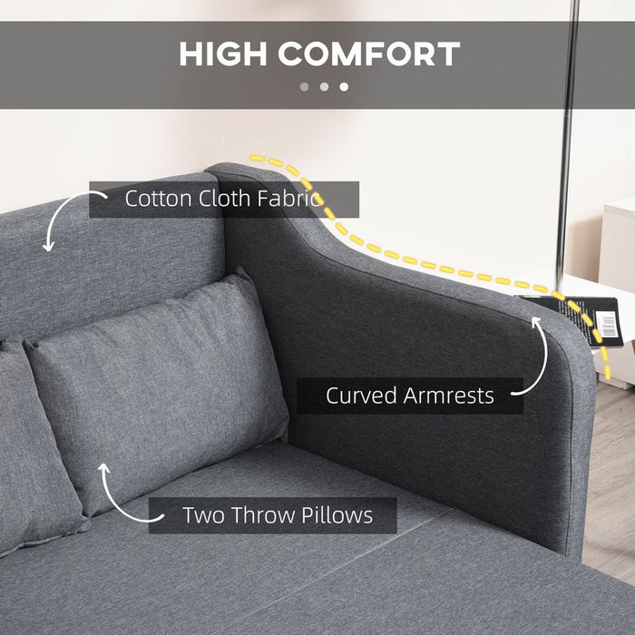 HOMCOM Pull Out Sofa Bed, Fabric 2 Seater Sofa Couch for Living Room, Grey