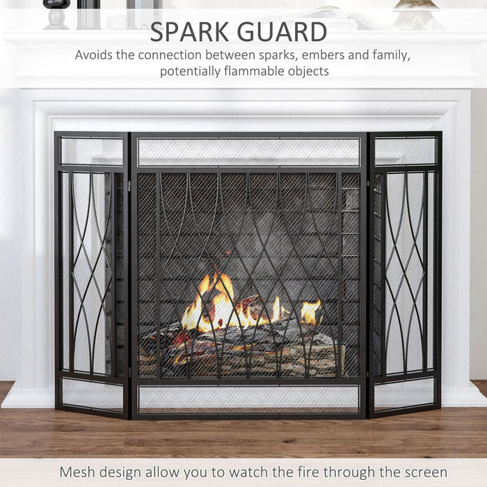 Premium 3-Panel Fireplace Screen: Metal Mesh Safety Guard - Protects against fire sparks - Stylish & High-Quality. Buy Now!