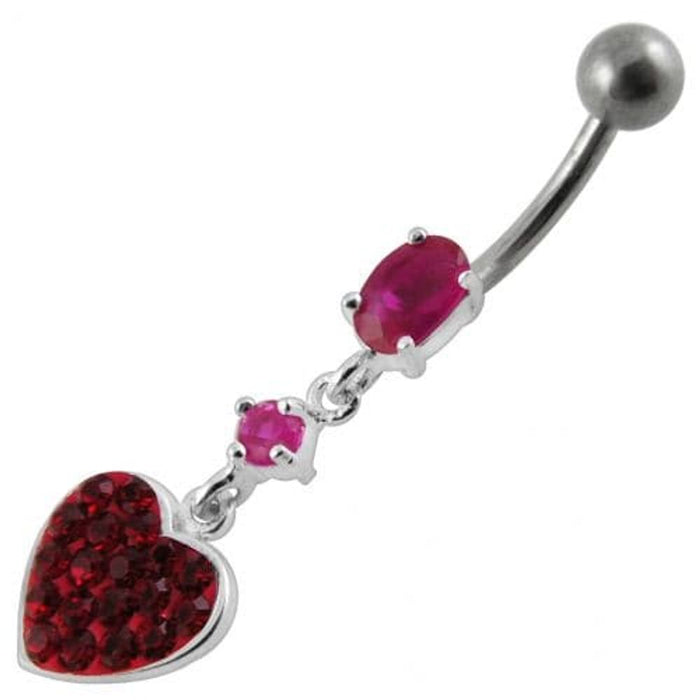 Fancy  Heart Dangling SS Bar Navel Ring