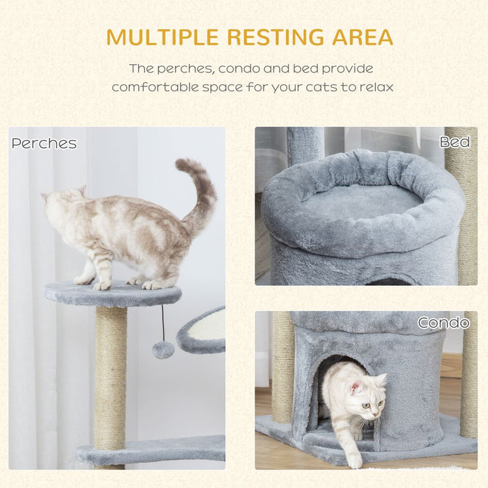 Pawhut Cat Tree Tower Kitten Activity Center Scratching Post w/Condo Bed Perch Ball Toy