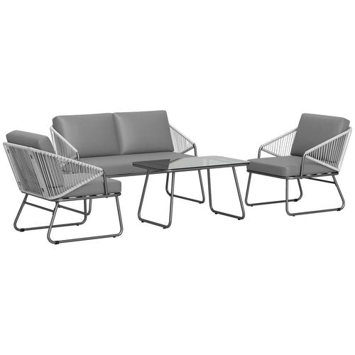 Outsunny 4 Piece Rattan Garden Furniture Set with Cushions, Grey