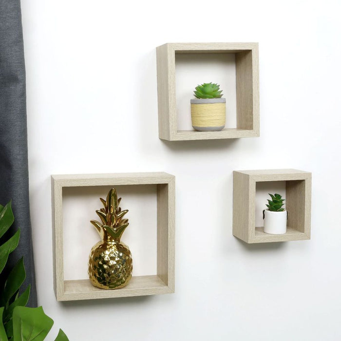 Premium 3 Cube Oak Floating Wall Shelf - High-Quality & Stylish Storage Solution