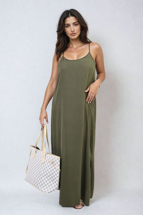 Spaghetti Strap Side Slit Maxi Dress