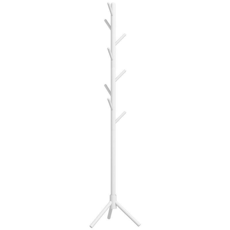 HOMCOM Coat Rack Bamboo Coat Stand with 8 Hooks for Handbags, White