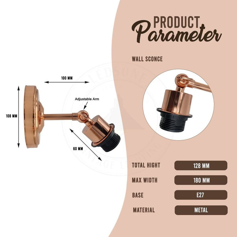 Vintage Industrial Rose Gold Retro Wall Light Sturdy Metal Lamp Shade Lights Classic Style E27