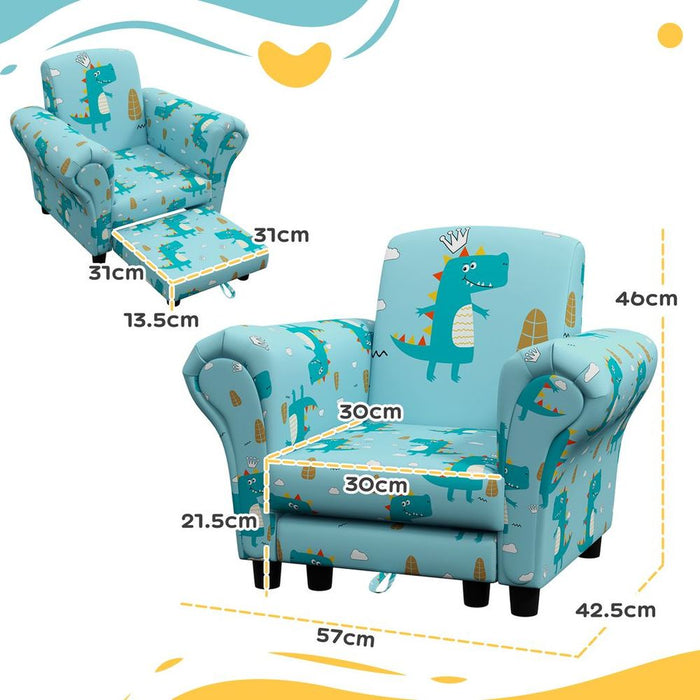 AIYAPLAY 2 Piece Kids Sofa Set with Dinosaur Design, for Nursery, Blue