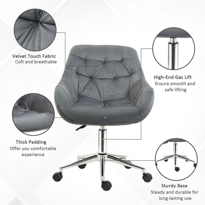 Premium Velvet Home Office Chair: Comfy Dark Grey Desk Chair with Adjustable Height Armrest - Best Quality