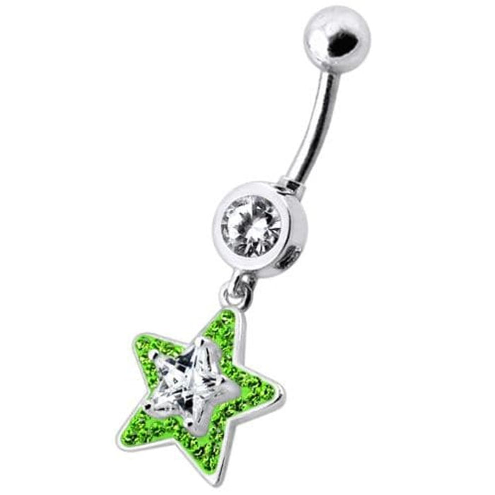 Fancy Jeweled Star Dangling Banana Bar Navel Ring