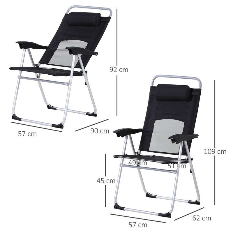 Premium Metal Frame 3-Position Adjustable Outdoor Chair, Black- Comfortable & Durable - Free Headrest