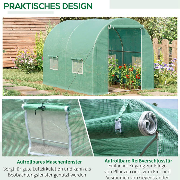 Outsunny 3L x 2W x 2H M Greenhouse Walk-in Polytunnel Outdoor Garden Flower Vegetable Planter 25mm Diameter Galvanised Steel Frame w/ Zipped Door