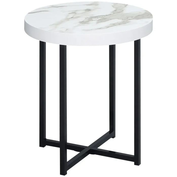 Premium Quality Marble-Top Round End Table with Metal Legs - White