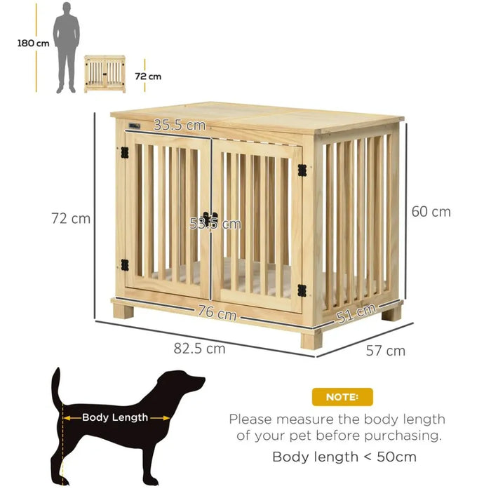 Wooden Dog Crate Furniture w/ Double Doors, Soft Cushion, for Medium Dogs