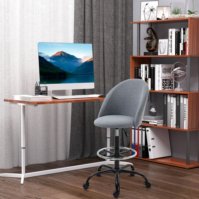 97cm Draughtsman Chair Home Office  5 Wheels Padded Seat Grey Vinsetto