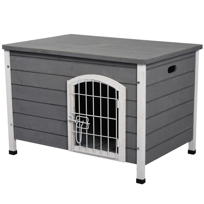 PawHut Wooden Dog Kennel Crate Pet House Wire Door Openable Top Removable Bottom Grey 80 x 55 x 53.5cm