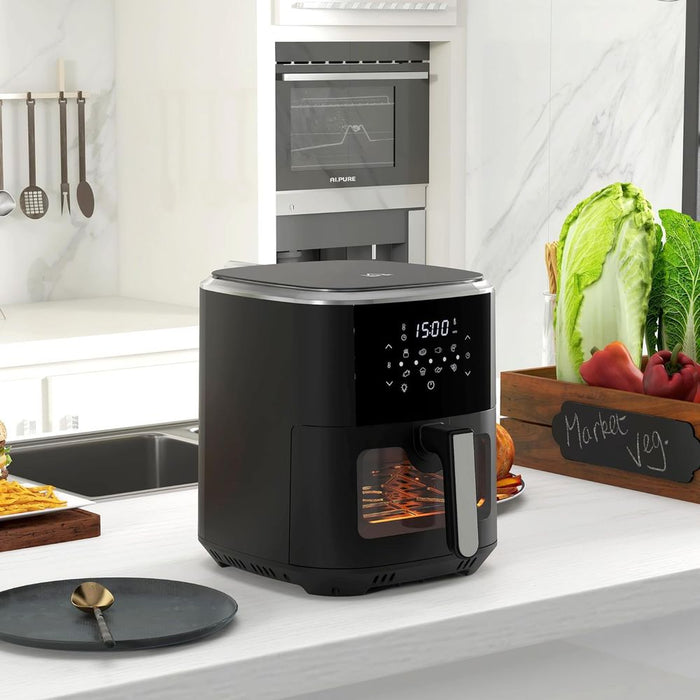 Premium 1500W 4-in-1 Air Fryer: Air Fry, Bake, Roast, Dehydrate. Includes Cookbook. High-quality 6.5L Capacity.