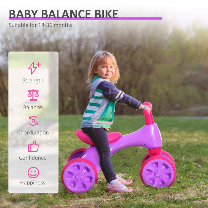 Baby Balance Bike Toddler Safe Training 4 Wheels Storage Bin Violet