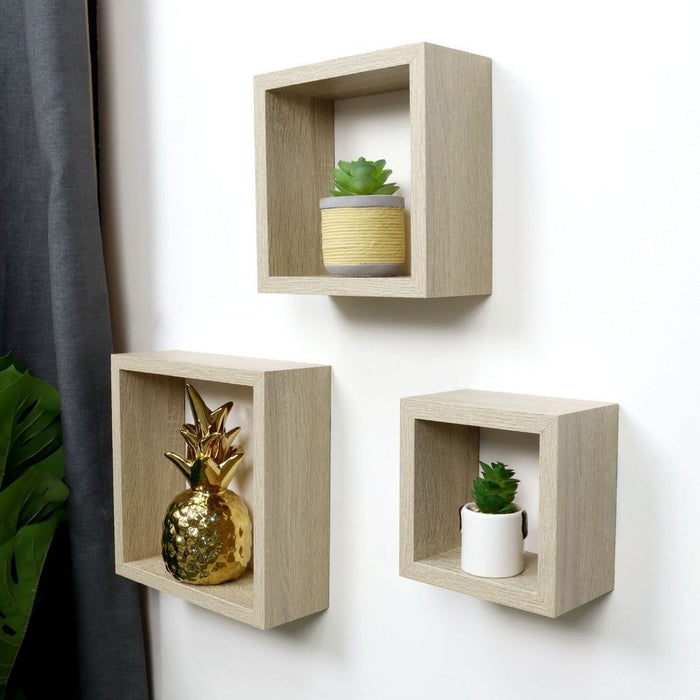 Premium 3 Cube Oak Floating Wall Shelf - High-Quality & Stylish Storage Solution