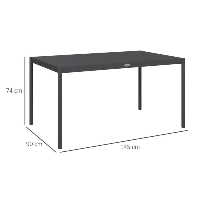 Premium Outsunny 145cm Garden Table - Aluminium Frame, Slatted Design - Dark Grey