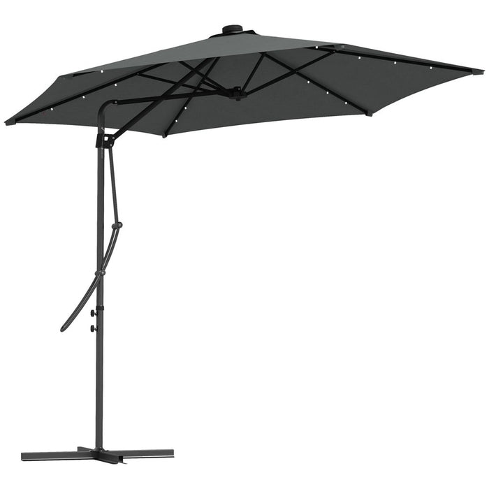 Outsunny 3m Cantilever Garden Parasol Umbrella W/ Solar LED & Cover, Grey