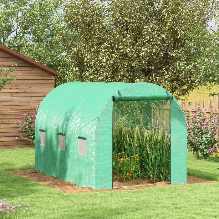 Outsunny Polytunnel Green House with Sprinkler System, Wide Door